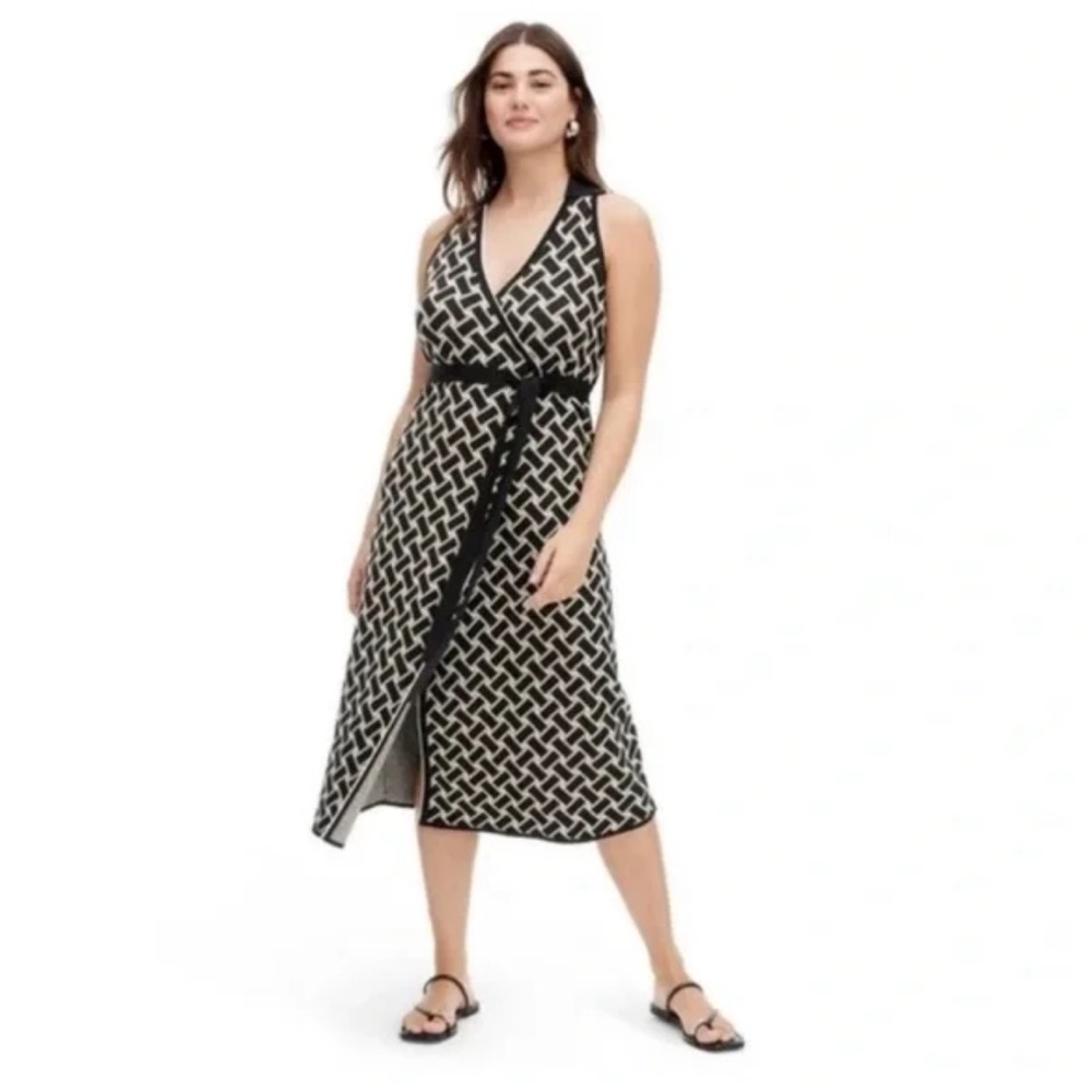 New Diane Von Furstenberg vintage neutral weave wrap dress small elegant glam